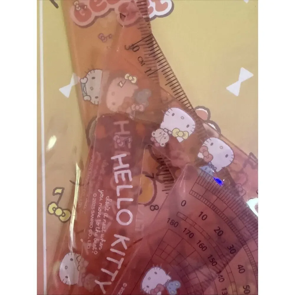 Sanrio Hello Kitty Geometry Set Ruler Triangle Protractor 2025 4 Pc Acrylic cm